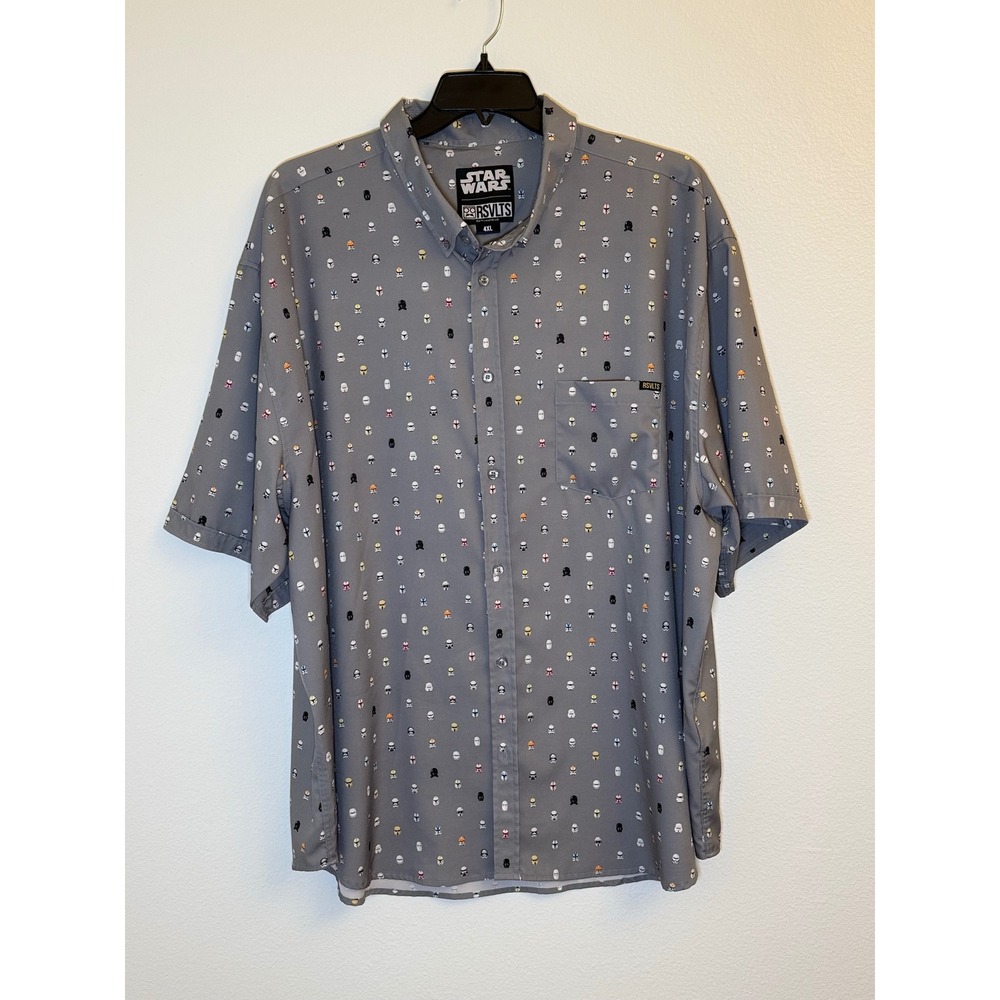 RSVLTS Star Wars Helmets Kunuflex Button Down Shirt Mens 4XL Gray Short Sleeve